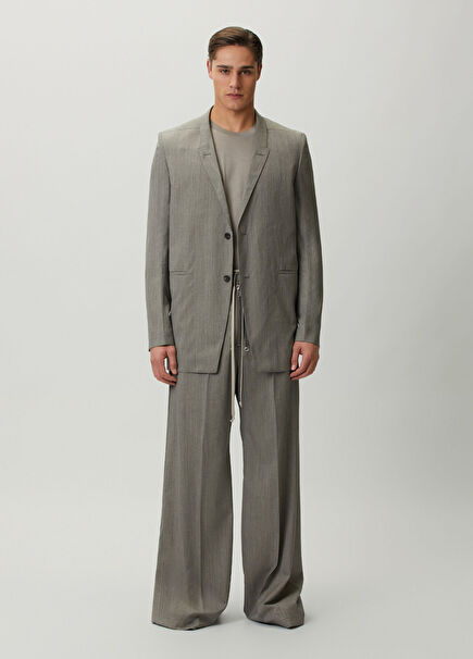 Grey Waist Corded Wool Pants