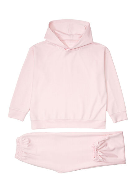 Pembe Kapüşonlu Kız Çocuk Eşofman Takımı