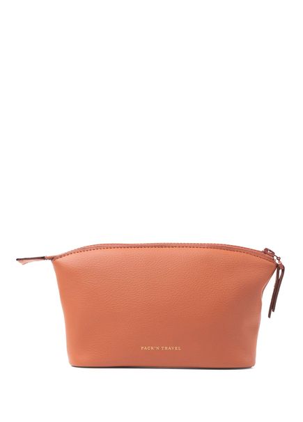 Medium Size Tan Leather Women's Makeup Bag