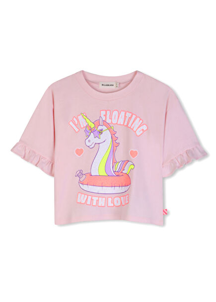 Light Pink Ruffle Detail Girls T-shirt