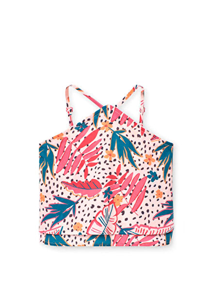 Floral Printed Strap Girls' Blouse