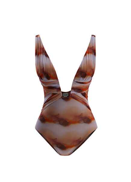 Lucy Renkli Tül Dekolteli Kadın Mayo