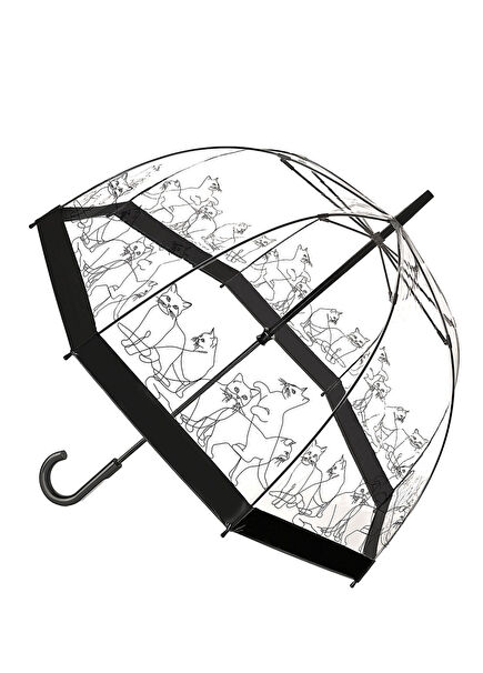 Birdcage® 2 Cats Desenli Şeffaf Kadın Şemsiye 