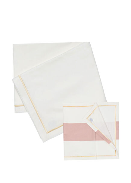 Maya Ivory Off-White Pink Cotton Tablecloth and Maya Victoria Runner