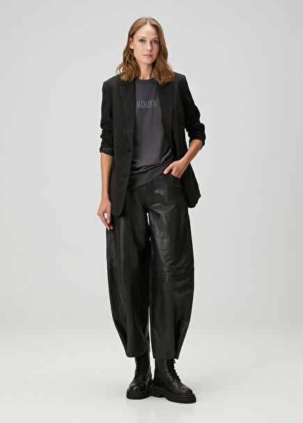 Jett Siyah Wide Leg Deri Pantolon
