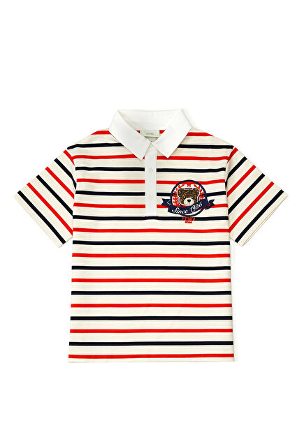 Çizgili Logolu Çocuk Polo T-shirt