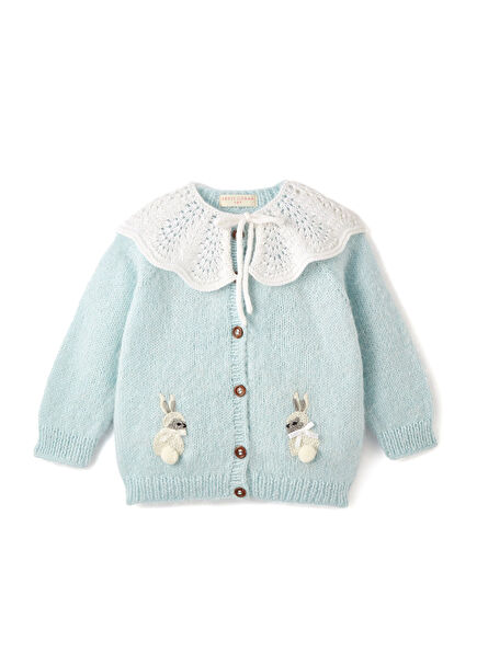 Blue Rabbit Patterned Cashmere Unisex Kids Cardigan