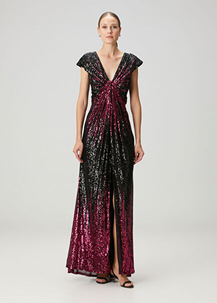 Carys Burgundy Sequined Maxi Evening Dress