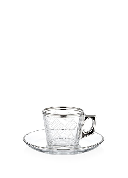 Tile Platinum Gilded 12 Pieces Porcelain Coffee Cup Set for 6 People 80 ml 