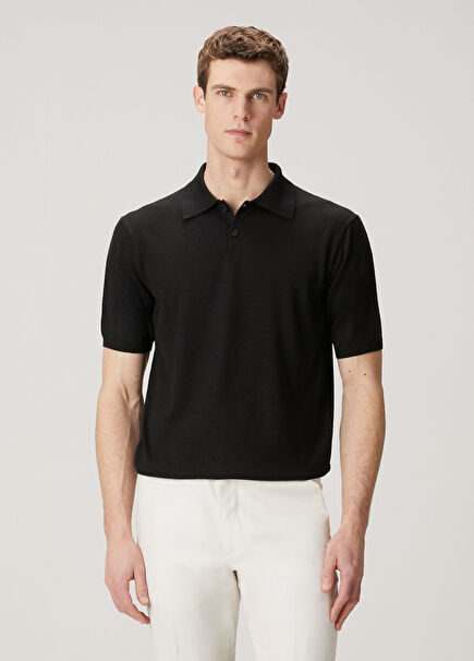 Siyah Polo Yaka Kısa Kollu Triko