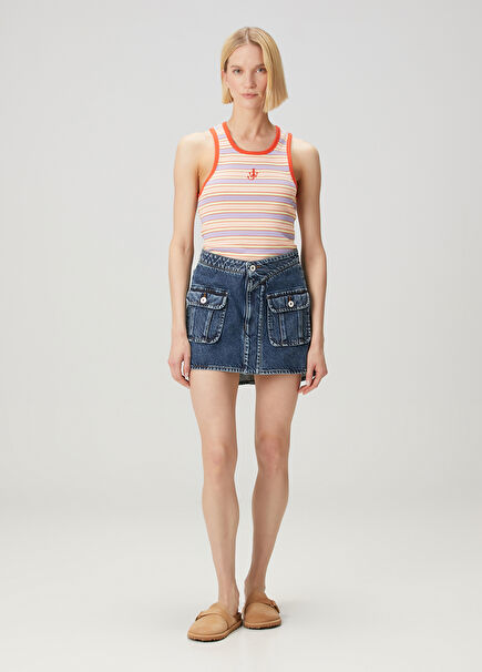 Navy Blue Denim Mini Skirt