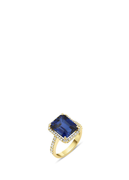 Octagon Sapphire Diamond 18K Gold Women's Ring