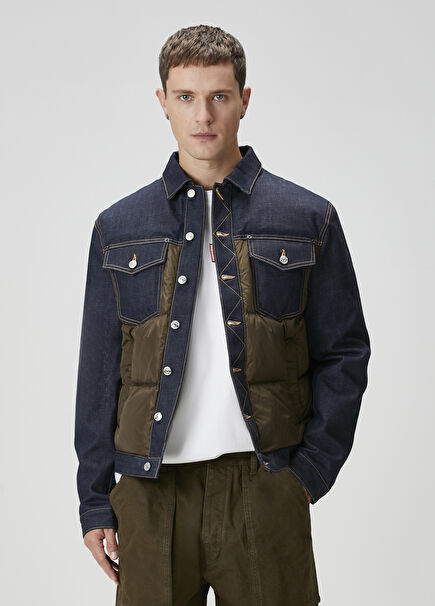 Khaki Quilted Inserted Denim Jacket