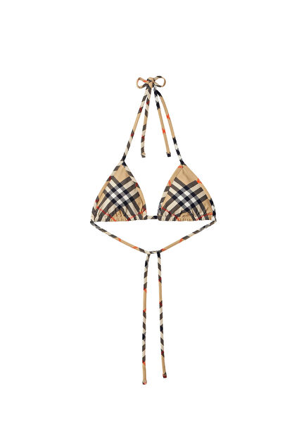 Check Desenli Bej Kadın Bikini Üstü