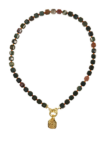 Sage Hint Akik Taşı 925 Ayar Gümüş Üzeri Altın Kaplama Kadın Kolye