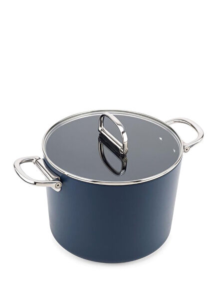 Space Blue Aluminum Soup Pot with Glass Lid 25 cm