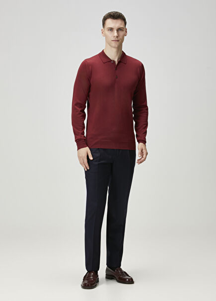 Lacivert Beli Kordonlu Yün Pantolon