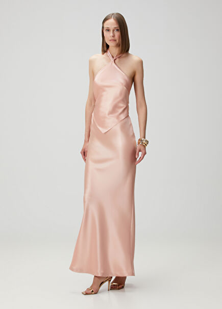 Ester Pink Maxi Satin Evening Dress