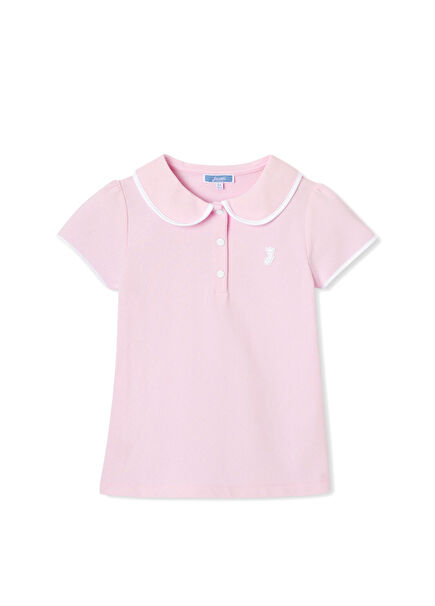 Pembe Polo Yaka Kısa Kollu Kız Çocuk T-Shirt
