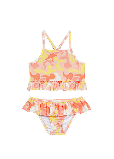 Sunset Feeling Fırfırlı UV Korumalı Kız Çocuk Bikini Takımı