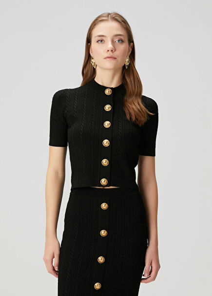 Siyah Gold Düğmeli Triko