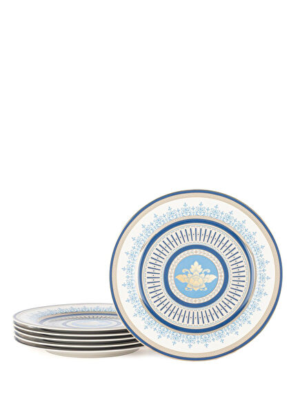Blue Harmony Mavi Desenli Porselen 6'lı Tatlı Tabağı Seti 19 cm