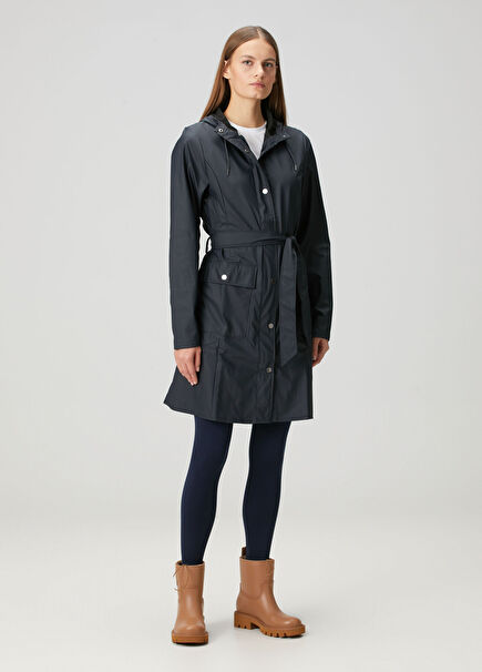 Curve Navy Blue Hooded Raincoat