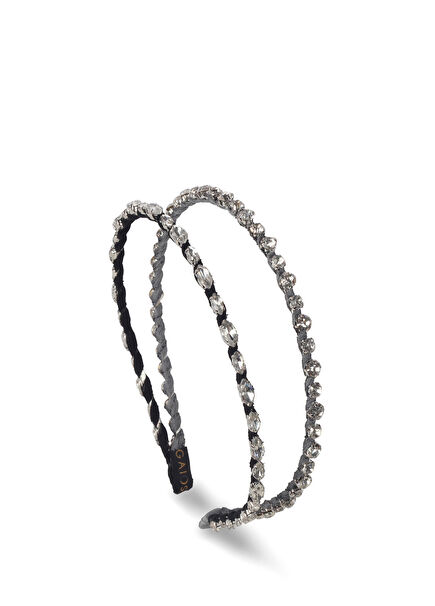 Double Layerd Dusty Sparkle Siyah Gri Kristal Taşlı Kadın Taç