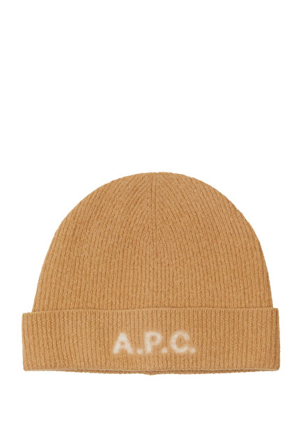 Tan Logo Men's Wool Beanie