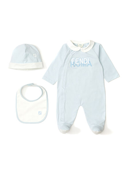 Blue 3-Pack Logo Detailed Unisex Baby Jumpsuit Set