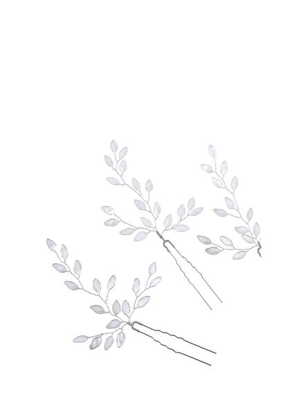 Leaf Pins İnci Beyazı 3'lü Kadın Toka 