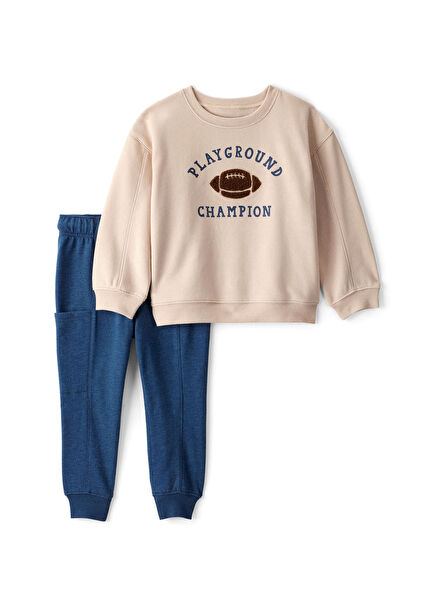 Desenli Uzun Kollu T-shirt ve Pantolon Erkek Çocuk 2'li Set