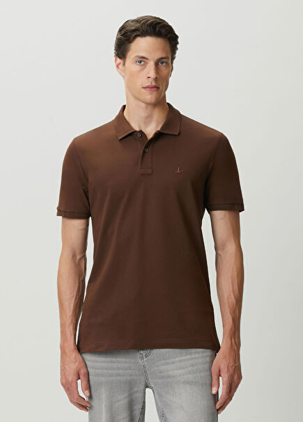 Koyu Kahverengi Polo Yaka Düğmeli T-shirt