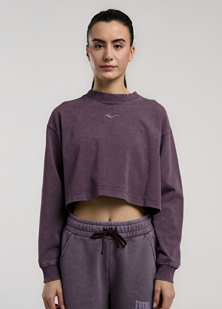 Bronx 1910 Oversize Mor Crop Uzun Kollu Kadın T-shirt