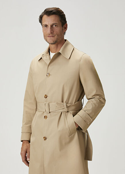 Beige Waist Belts Overcoat