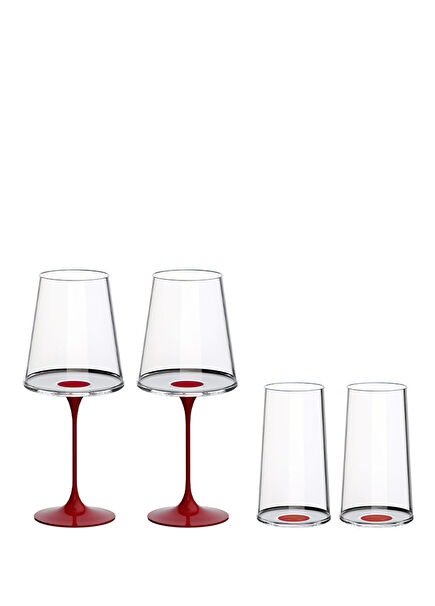 Split Glass Red Glass 2-Piece Wine Glass & Flute Glass Set