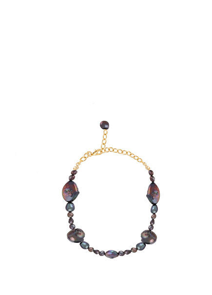 Jessie Pirinç Üzeri 18 Ayar Altın Kaplama Kadın Siyah İnci Bileklik