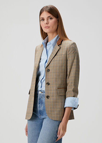 Evia Bej Ekoseli Yün Blazer