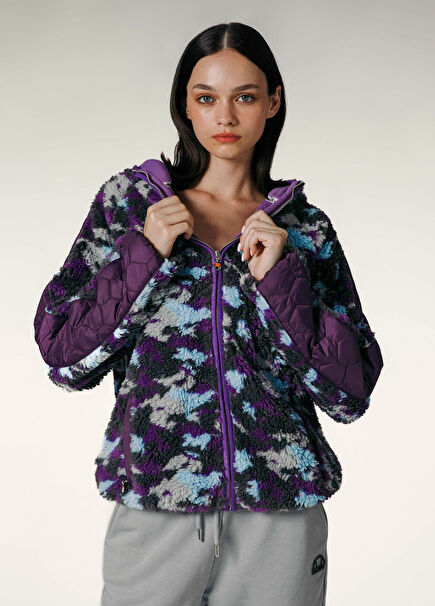 Mor Kapüşonlu Fermuarlı Kadın Spor Ceket EF190-PRD