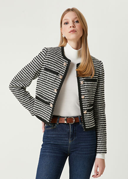 Black Houndstooth Patterned Jacket