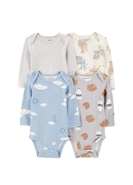 Colorful Snap Fastener Long Sleeve Baby Boy 4 Pcs Body Set