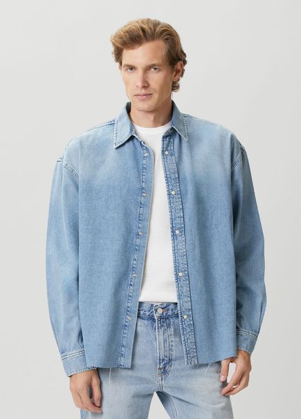 Relaxed Fit Koyu Mavi Denim Gömlek