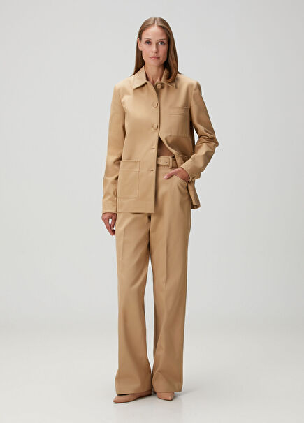 Beige Wide Leg Pants