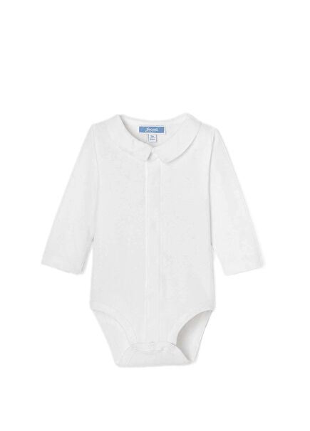 White Poplin Collar Long Sleeve Newborn Boys Bodysuit