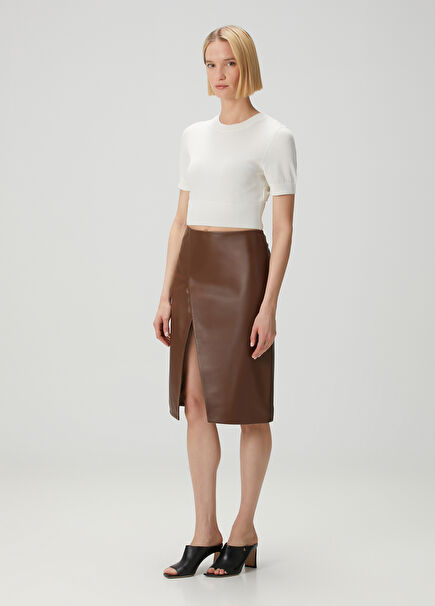 Ekare Brown Midi Leather Skirt
