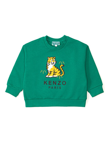 Koyu Yeşil Logo Baskılı Erkek Çocuk Sweatshirt