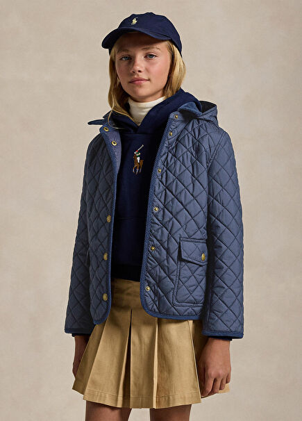 Navy Blue Hooded Girls Coat