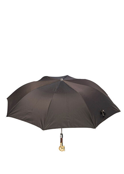 Kahverengi Altın Rengi Metal Saplı Otomatik Şemsiye