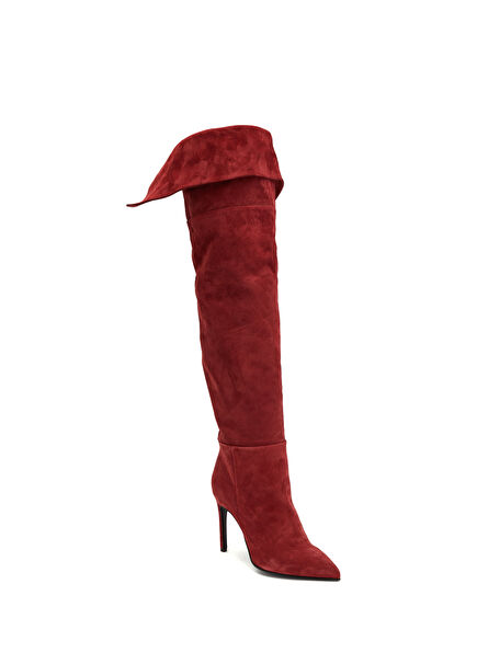 Kırmızı Kadın Süet Çizme