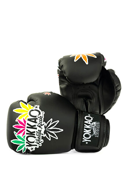 Khalifa Kush Black Leather 14 Oz Boxing + Kick Boxing + Muay Thai Gloves